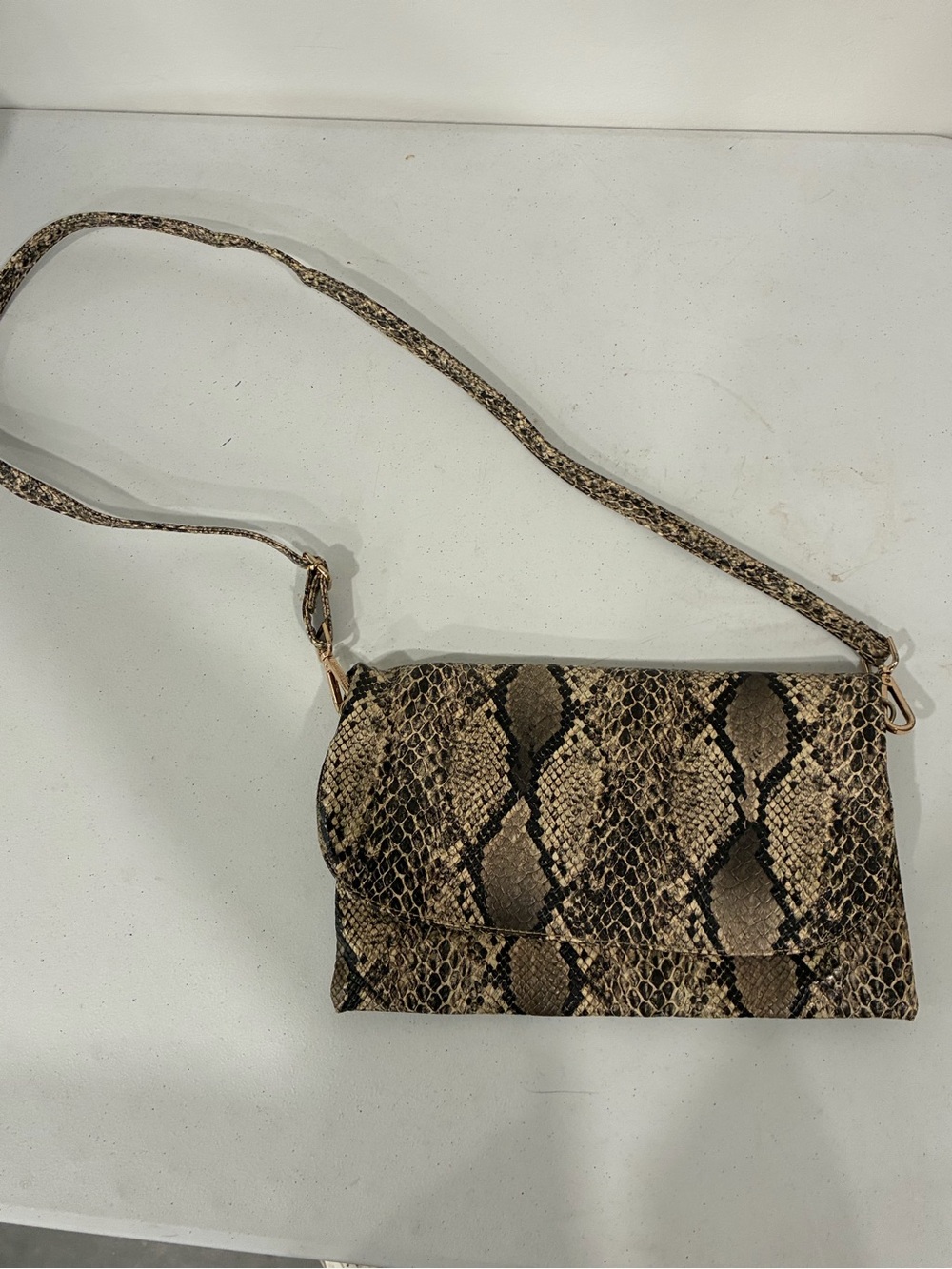 Street Level Faux Snakeskin Crossbody Bag - Brown